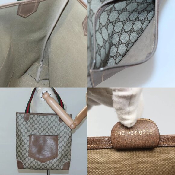 GUCCI GG Supreme Web Sherry Line Tote Bag PVC Beige 002 904 0222 Auth BA1254 - Picture 14 of 15